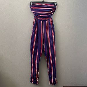 red, blue, & white bodysuit with pockets